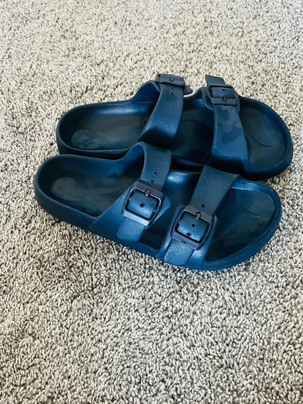 Kids Blue Double-Buckle Slide Sandals